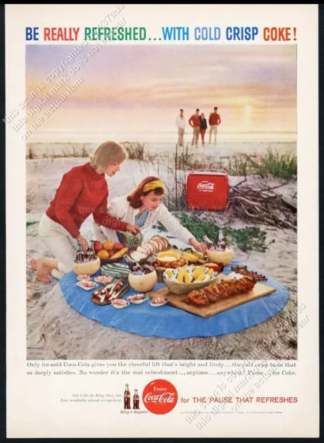 1959 Coke beach picnic women photo Coca Cola vintage print ad
