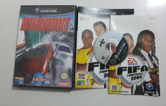 PORTADA DAÑADA➡️BURNOUT+regalo FIFA 2003 Gamecube PAL ESPAÑA SIN MANUAL LEER👇