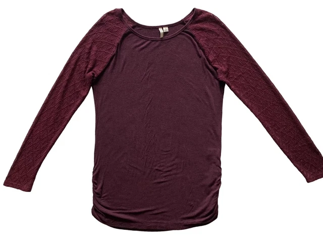 CATO Long Sleeve Women’s Top Lace Arms Maroon Blouse Sz M Tunic Gathered Sides