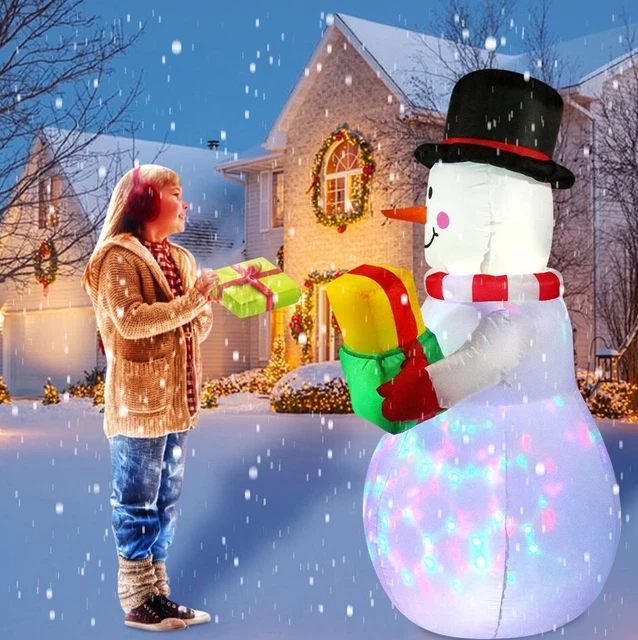 DE Schneemann Außen Weihnachtsmann Aufblasbarer 150cm Weihnachten Figur LED Deko