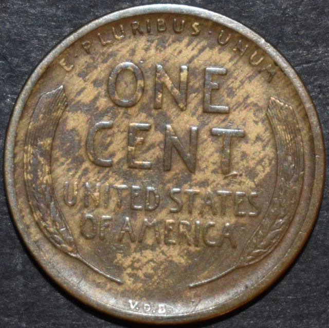 1909 S VDB Lincoln Cent Wheat Penny, Favorite Key Date Woody Wood Grain