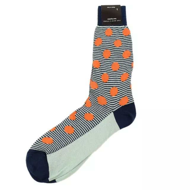 THE MENS STORE Navy Orange POLKA DOT Cotton Blend Crew Socks 10-13 Italy NWT