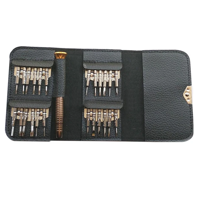 Kit Tournevis De Précision 25 En 1 - Pour IPhone, Laptop, Montre, Lunettes - Avec Étui En Cuir, Idéal Bricolage