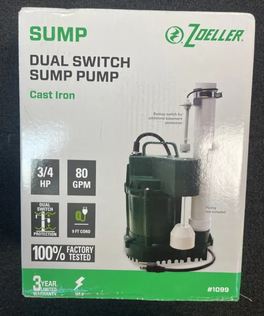 Zoeller 1099 3/4HP 80GPM Cast Iron Dual Switch Submersible Sump Pump NEW