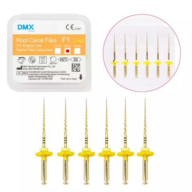 DMX Dental Endodontic NITI Rotary Root Canal Files Gold Taper F1 25mm 6 Pcs/Pack