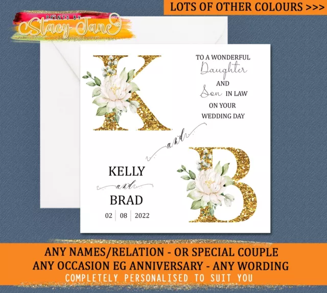 Personalised Wedding Day Card Initials Son Daughter In Law Bride MANY COLOURS