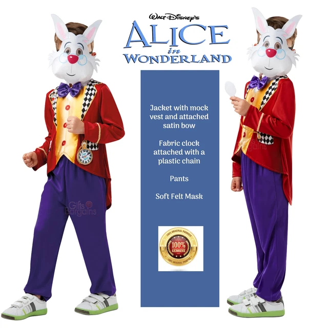 DISNEY ALICE IN Wonderland White Rabbit Costume Mad Hat Bunny Book Week ...