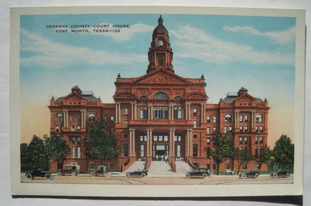 Fort Worth TX Tarrant County Court House Building; Old 1910-20s Texas Postcard