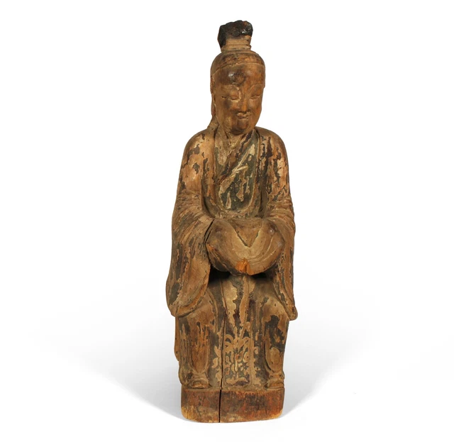 Old Antique Seated Bodhisattva Carving Carved Wood Sculpture Japanese Or Chinese