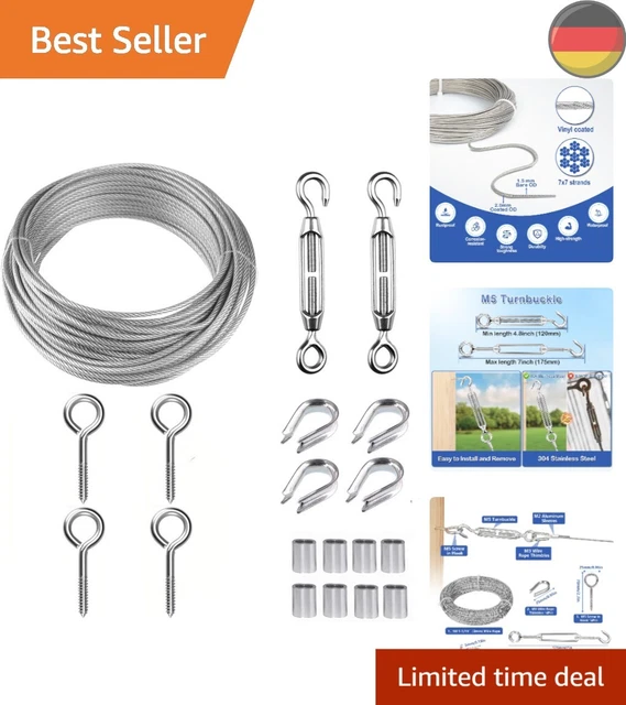 Produktbild von PLANTOP Rankhilfe-Set – 30-teiliges Wandspalier Aus Edelstahl (T316) Mit 50 M Kabel, Für Kletterpflanzen – Rostfrei & Wetterfest