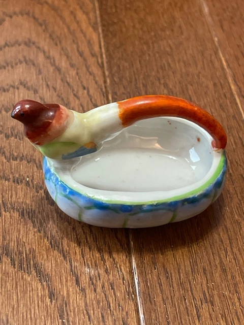 Vtg porcelain bird figural nut salt dish bowl basket Multi color Occupied Japan