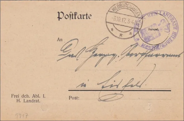 Postkarte Hildburghausen 1917 nach Eisfeld