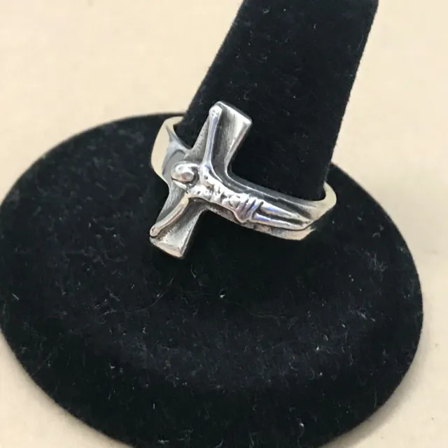 Mexican 925 Silver Taxco Oxidized Unisex JESUS CHRIST CROSS Ring Size to Choose