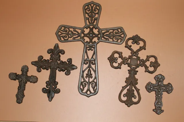 Country Cajun Christian Wall Decor Cast Iron Crosses, Memories, 5 crosses
