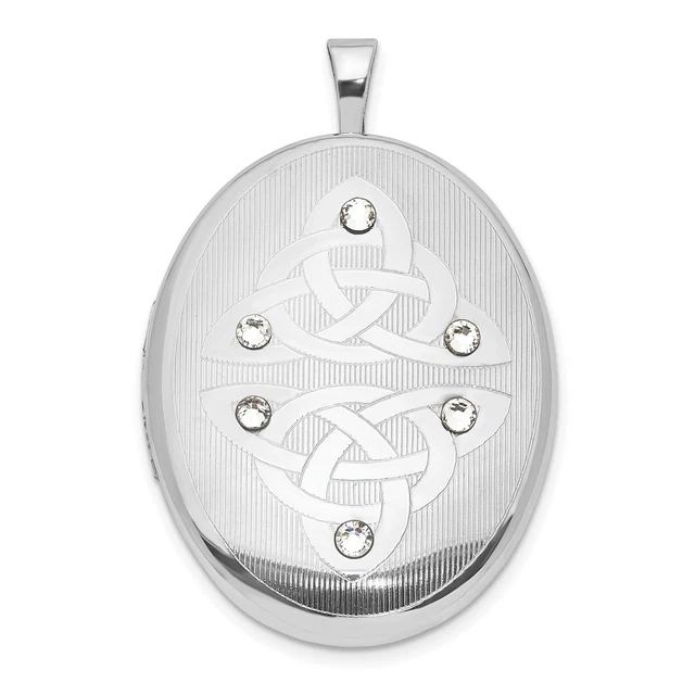 Crystal Inverse Celtic Trinity Knot Symbols on Sterling Silver Oval Locket Crystal Inverse Celtic Trinity Knot Symbols on Sterling Silver Oval Locket