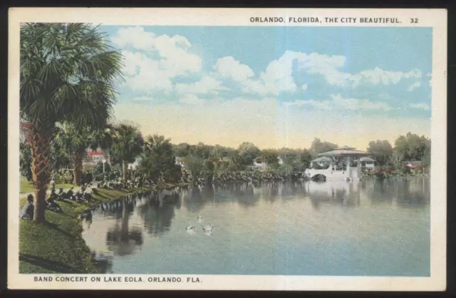 Postcard ORLANDO Florida/FL  Lake Eola Concert Crowd view 1920's