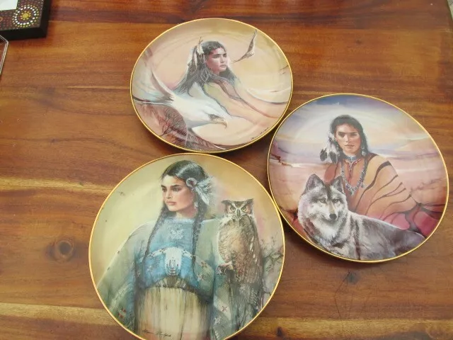 3 American Indian Plates, Franklin Mint, Ltd Edition, Heirloom Collection Signed