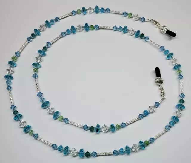 Austrian Crystal Aquamarine Green Czech Bead Mix Eyeglass Chain