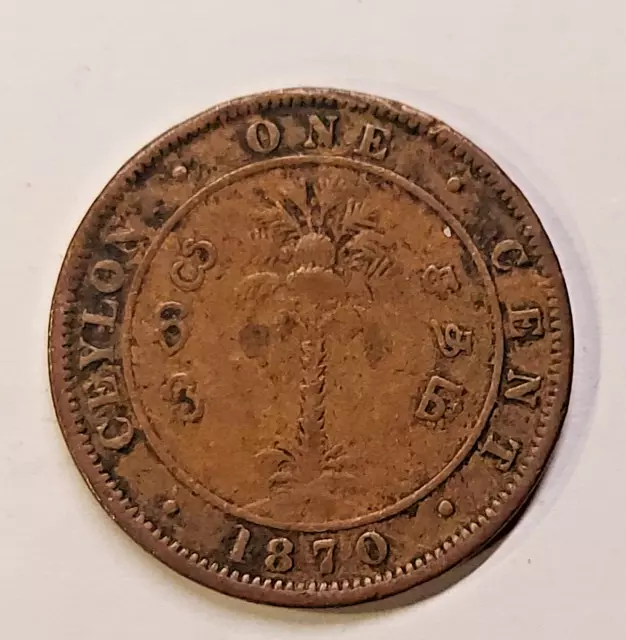 selt. Kupfer/ Bronze Münze aus Ceylon (Sri Lanka) 1 Cent , Victoria, von 1870