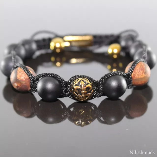 Bracelet Shambala hommes bracelets agate tibétaine marron antique perles d'or hommes