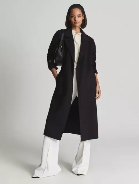 NEW REISS Olive Wool-blend Coat in Black Size 10 #C4200