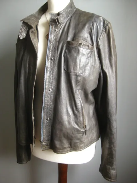 LAKELAND LEATHER JACKET 18 BIKER COAT boyfriend western distressed real