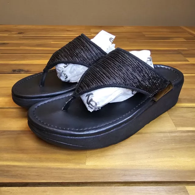 FitFlop LULU Thong Sandals Womens Size 7 Black Superglitz Glitter Ruffle BV5-090