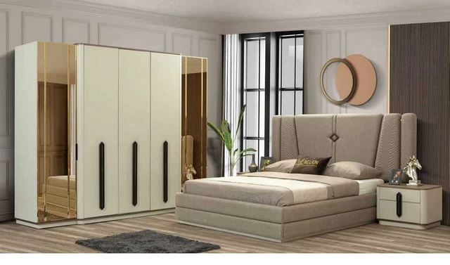 Lit Table de Chevet Penderie Chambre à Coucher Set Design Moderne Luxe