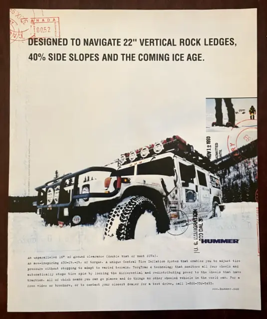 1999 HUMMER Vintage Print AD SUV Car Truck Designed to Navigate Rock Ice Snow