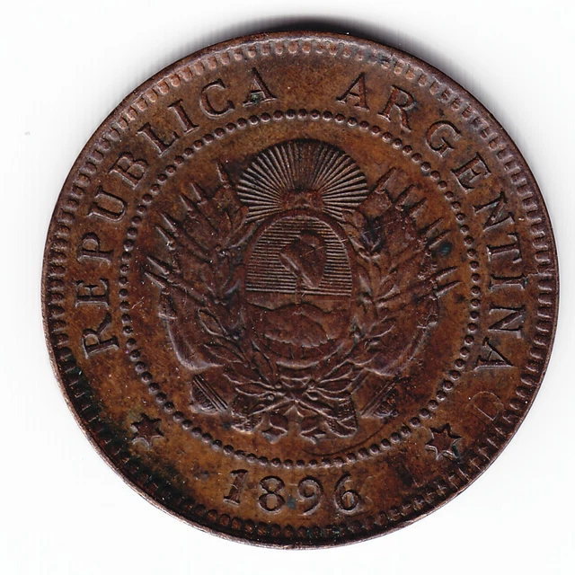 ARGENTINA 1 centavo 1896 KM32 Br Last & KEY date TOP GRADE mtg.174,000 VERY RARE