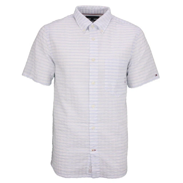 Tommy Hilfiger Camicia Uomo Maniche Corte Blu Bianco a Righe MW0MW30919 0QY