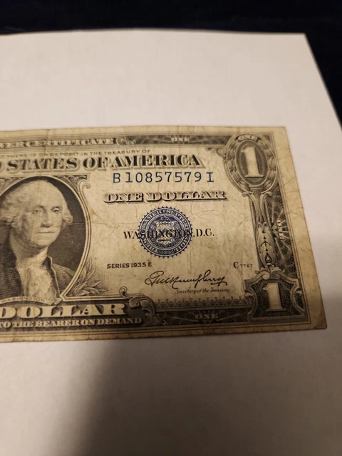 1935 E Blue Seal $1 One Dollar Silver Certificate Bill - Old Paper Money 4