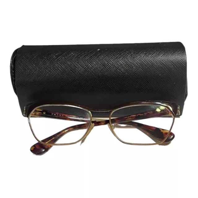 Women’s PRADA Eyeglasses PR57QV GAQ1O1 Black Gold 56 MM Metal With Case Floral