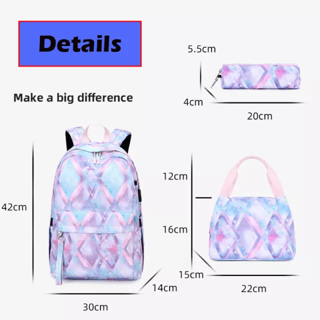 3Pcs/Set Boys Girls Kids School Backpack Rucksack Lunch Bag Pencil Bag Schoolbag 2