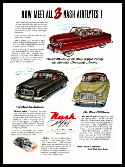 1950 Nash Airflyte Rambler Convertible Landau Ambassador Statesman Cars Print Ad