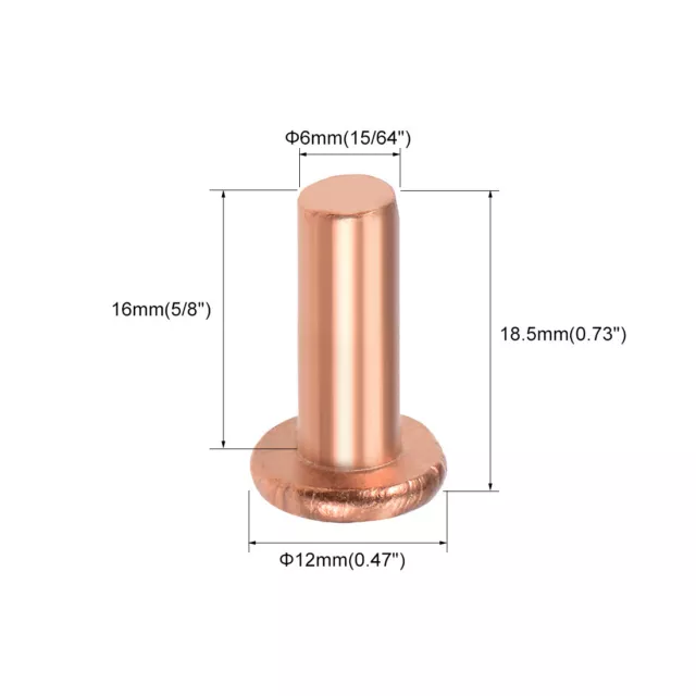 20 uds 15/64" x 25/64" Sujetadores de remaches de cobre sólido de Cabeza plana 2