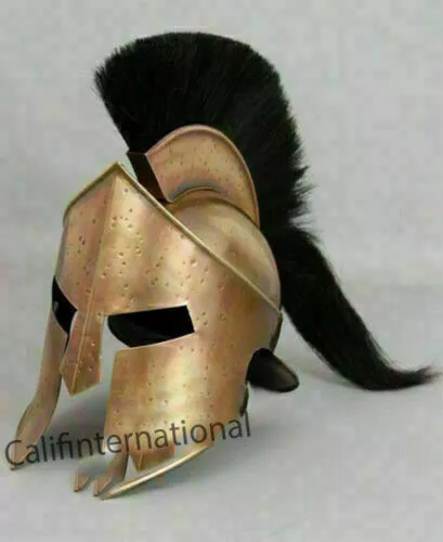 Medieval Roman Spartan Helmet With Original Black Plume Greek Roll Play Costume.