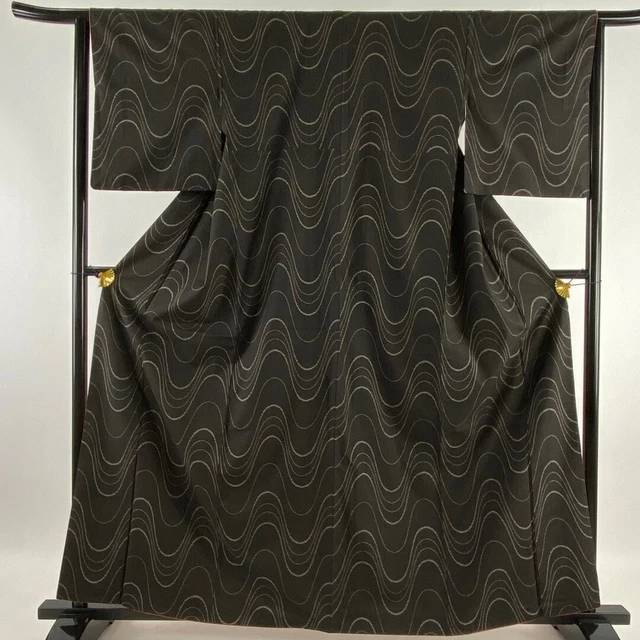 JAPANESE KIMONO TSUMUGI 162.5cm 5' 4" PURE SILK VINTAGE ANTIQUE 6055