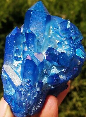289g  Angel Blue Aura Quartz Crystal Bismuth Titanium Silicon Point Healing