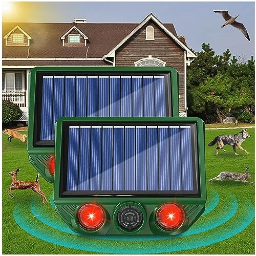 2 Pack Solar Ultrasonic Animal Repeller Outdoor, Deer, Squirrel, Cat Green2P01