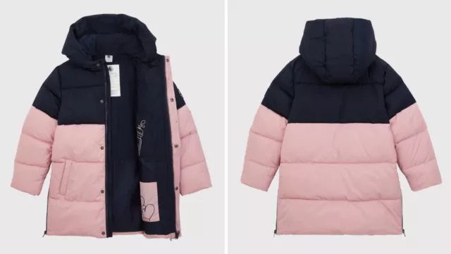 Giacca cappotto lungo blu puffer rosa nuova con etichette taglia attuale 10 anni £144