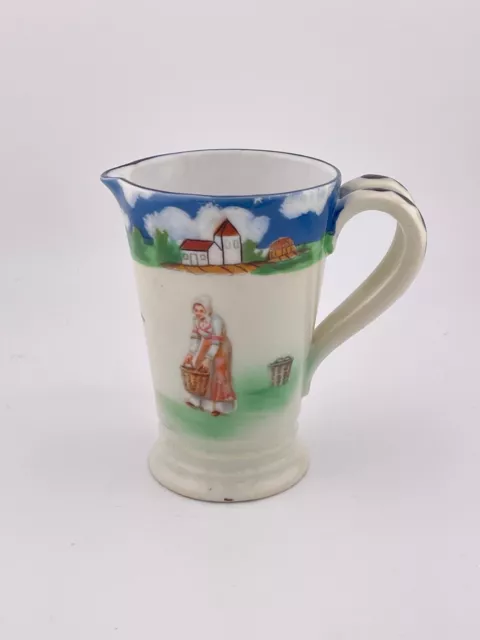 Antique Royal Bayreuth  Bavaria Creamer Pitcher Double Handle  Woman w/ Basket