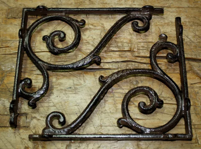 2 Cast Iron Antique Style LARGE IVY SCROLL Brackets Garden Braces Shelf Bracket