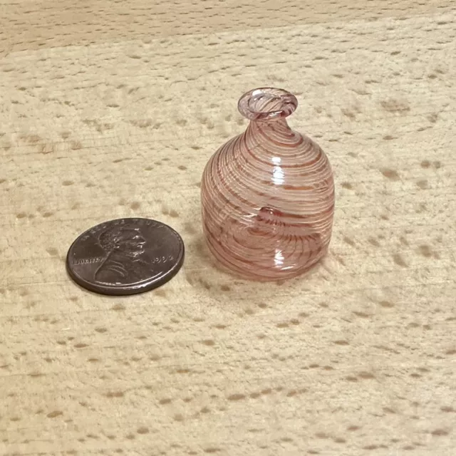 Vintage Artisan Dollhouse Miniature Blown Glass Vase Orange Swirl Spiral OOAK