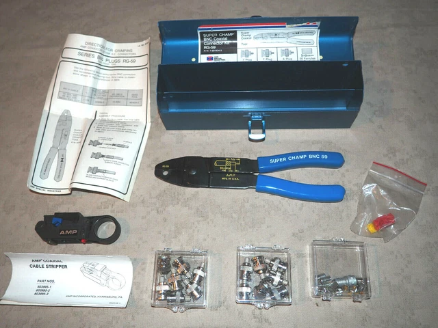 AMP RG-59 Super Champ BNC Coaxial Connector Kit W/ AMP Coaxial Cable Stripper