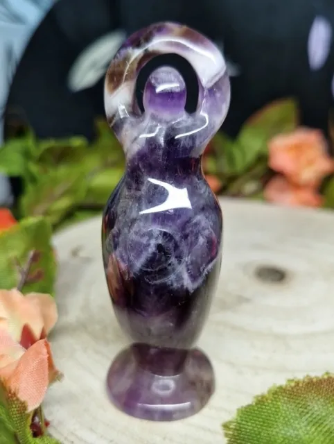 Beautiful Dream Amethyst Crystal Standing Moon Goddess Carving 8cm