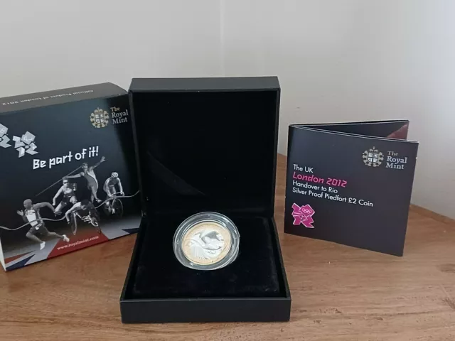 Royal Mint 2012 £2 Olimpiadi di Londra consegna a Rio scatola piedfort a prova argento CoA
