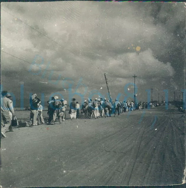 post WW2 US Army Officers Photo Line of men carrying belongings in sacks 2*2"