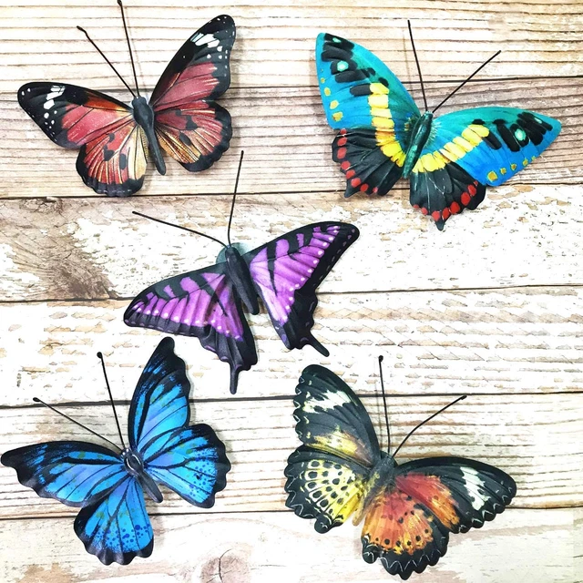 Metal Butterfly Wall Art Decor - 5 Pack Butterflies Hanging Decorations for Indo