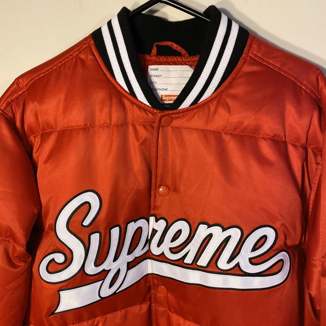 NEW 2016 SUPREME Script Varsity Puffy Jacket Red Size Large Black
